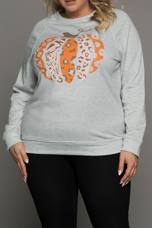 Halloween Pumpkin Leopard Print Plus Size Sweatshirt