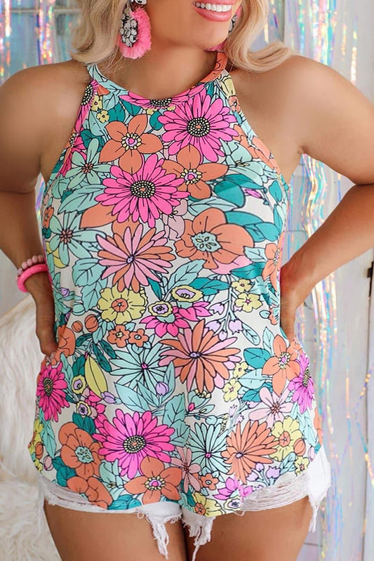 Multicolor Plus Size Floral Print Tank Top