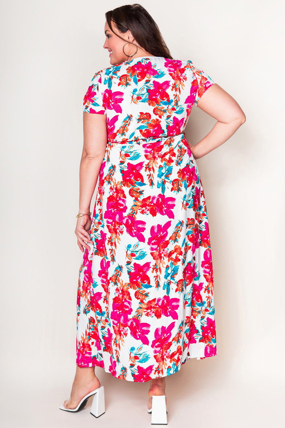 Plus Size Floral Print Wrap Slit Dress