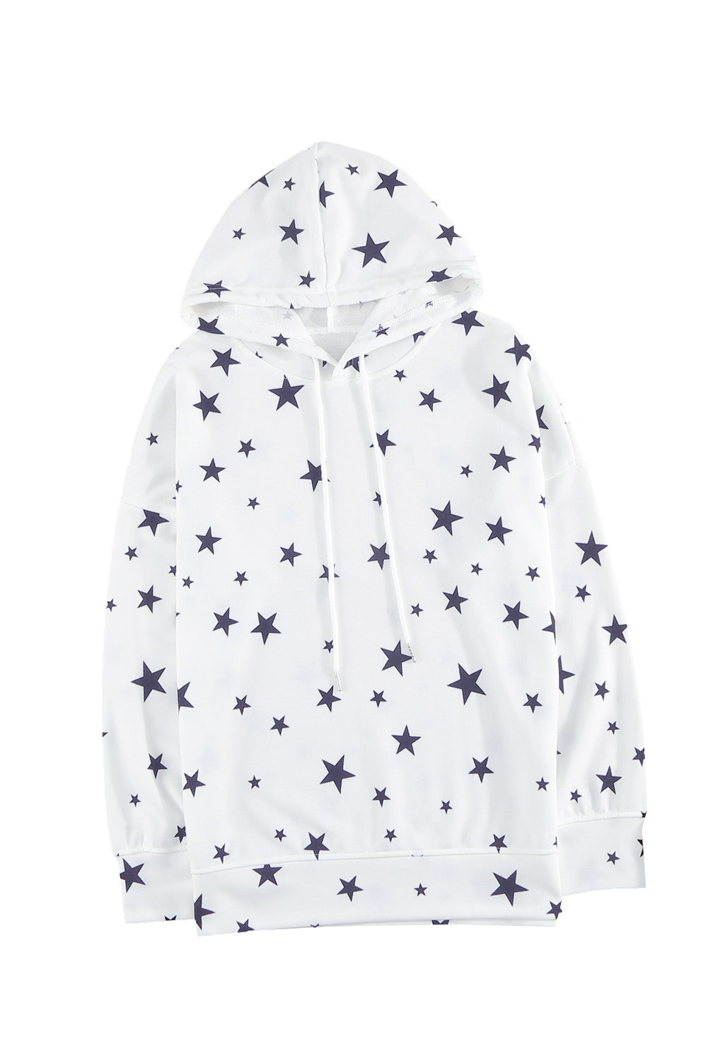 White Star Print Hoodie with Side Slits