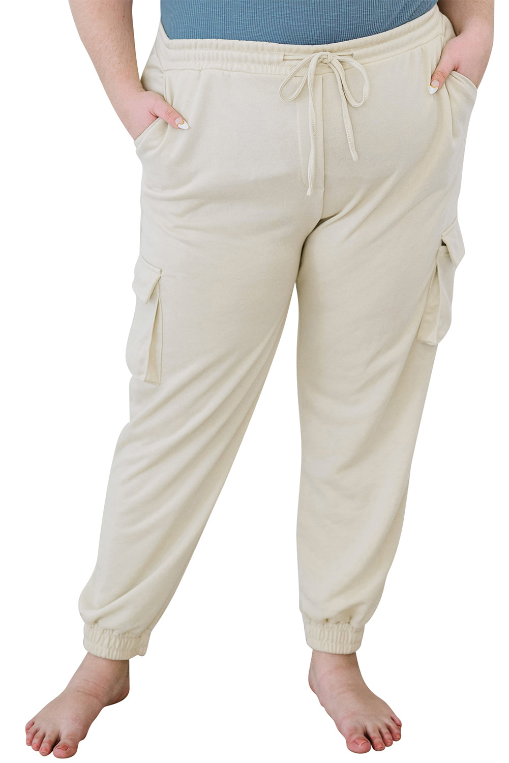 Gray Blue Elastic Waist Side Pocket Plus Size Jogger Pants