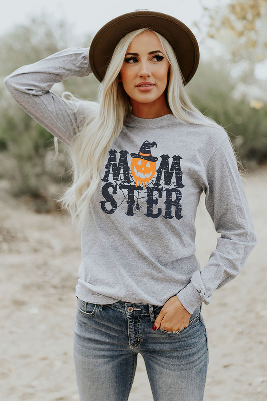 MOM STER Pumpkin Graphic Print Crew Neck Top