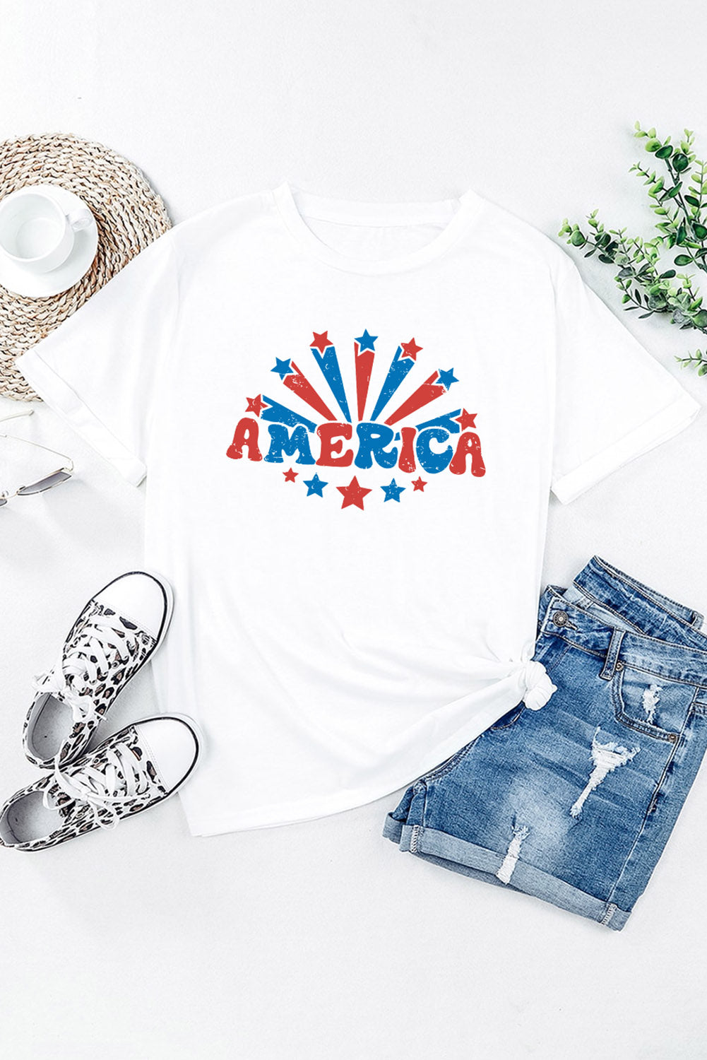 AMERICA Stars Graphic Print Short Sleeve T Shirt