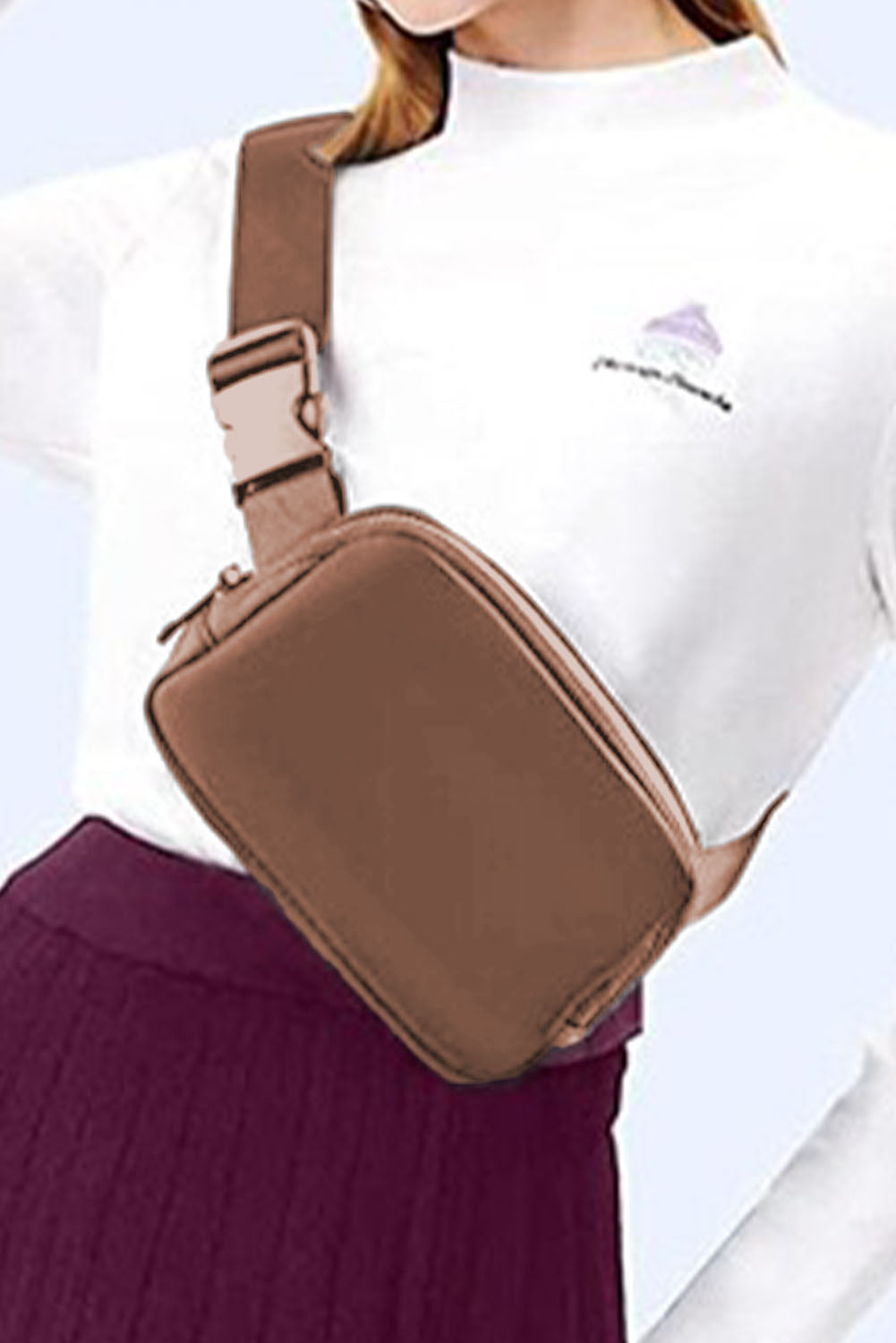 Brown Waterproof Zipped Crossbody Bag 20*5*14cm