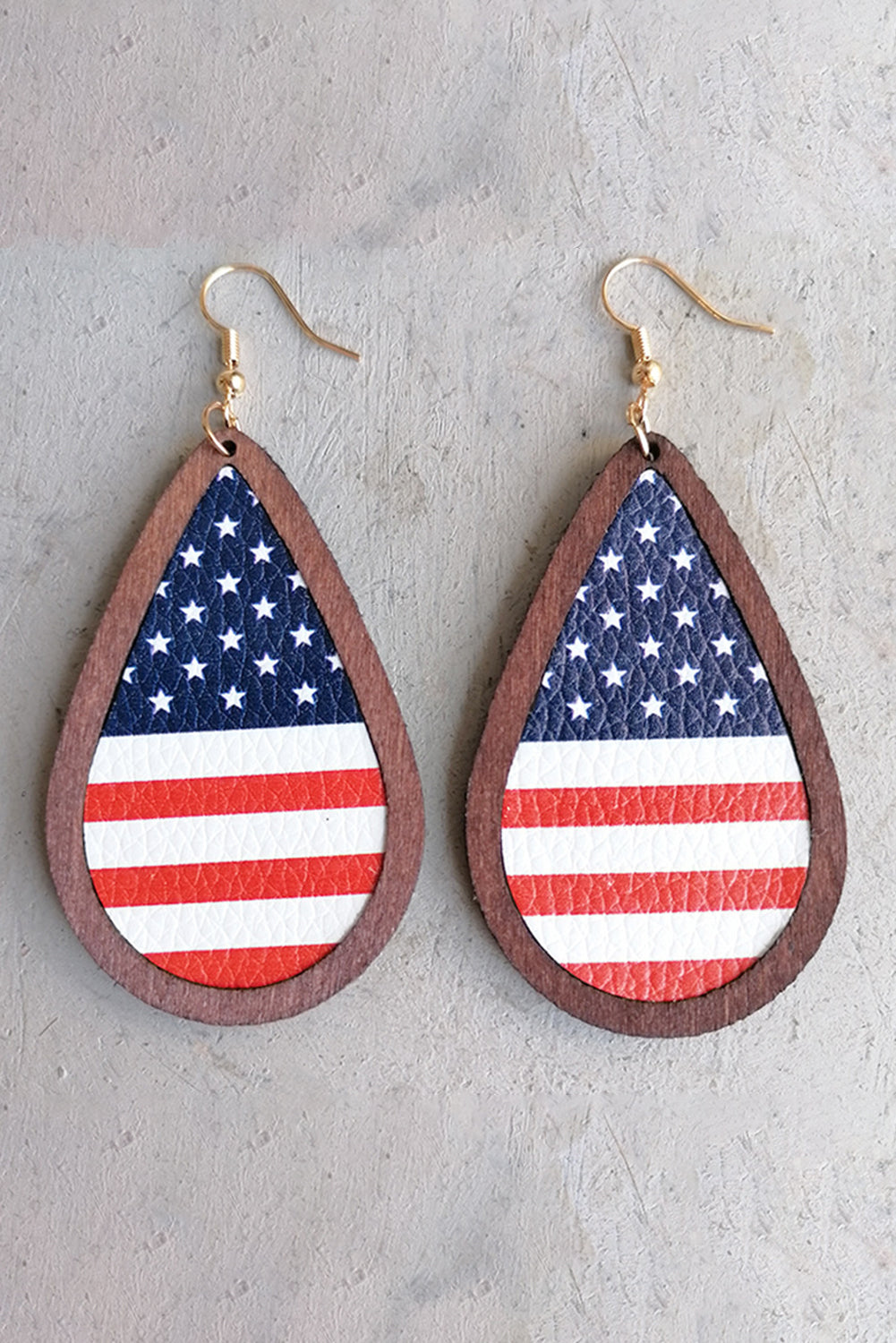 Blue Wood Frame Leather Flag Earrings