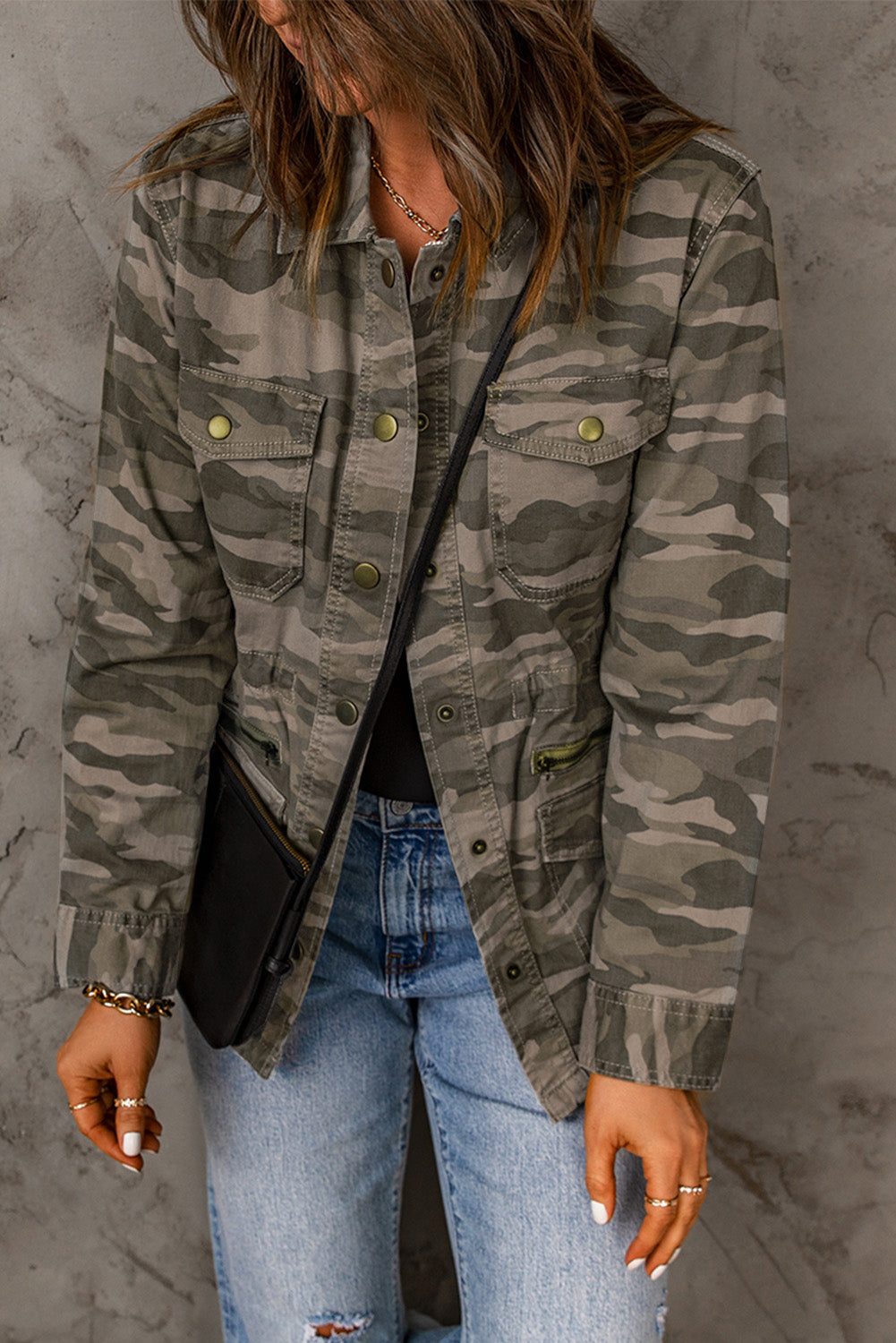 Camo Print Multi Pockets Button-up Jacket