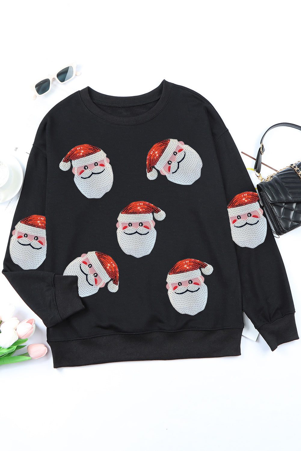 Fiery Red Santa Claus Sequin Graphic Sweatshirt