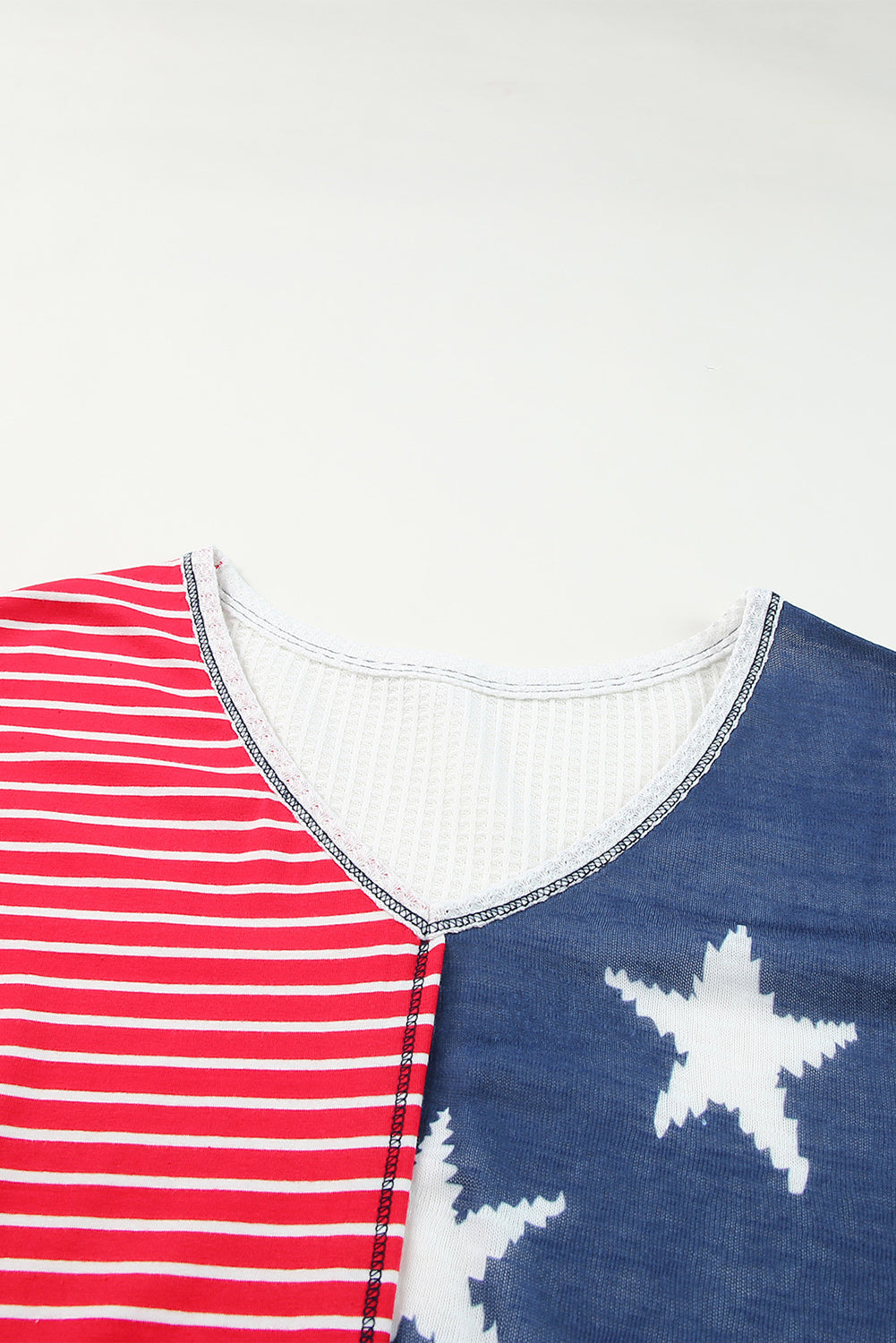 Blue Stripes Stars Print Knit Short Sleeves Top