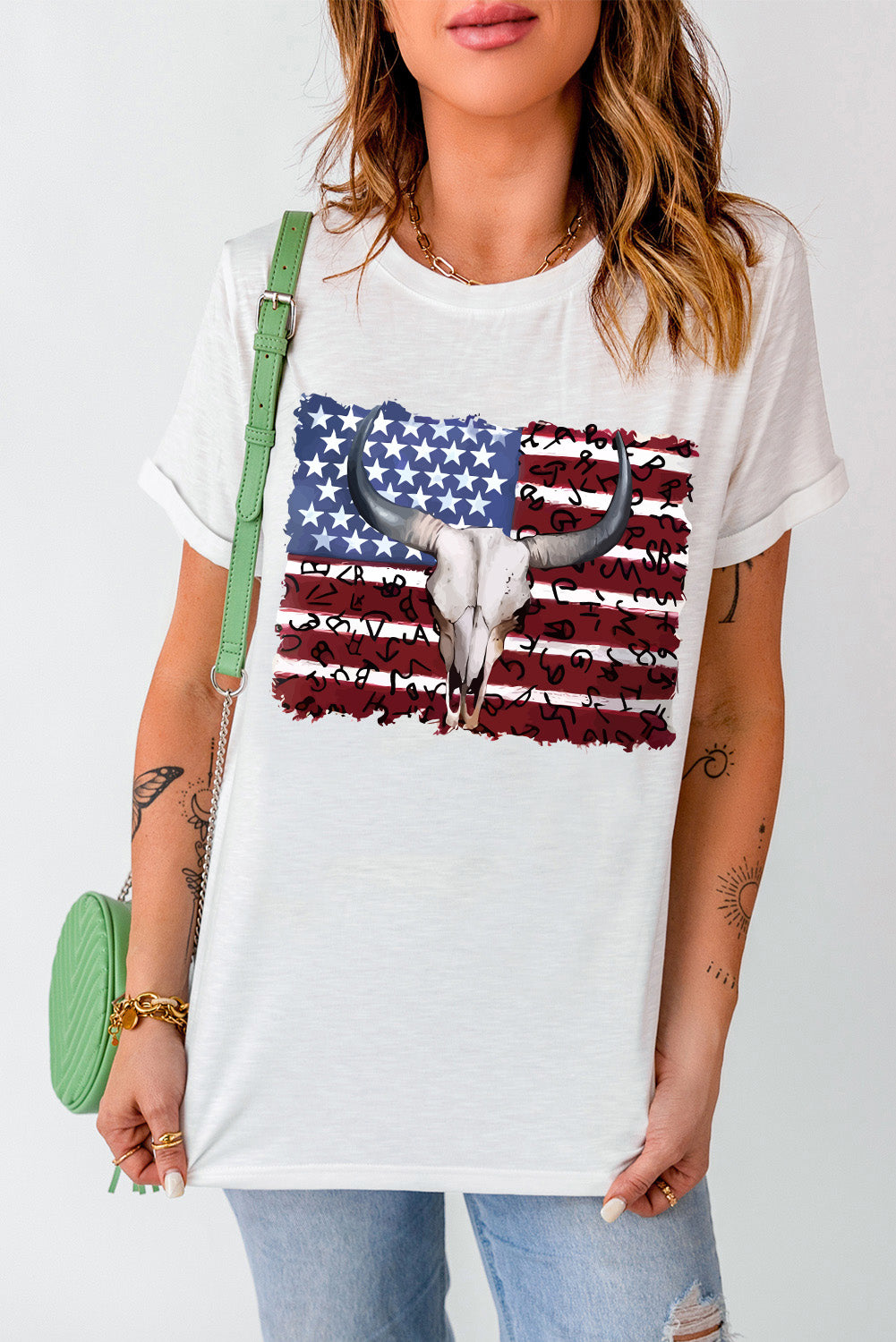 Bull Skull American Flag Graphic Tee