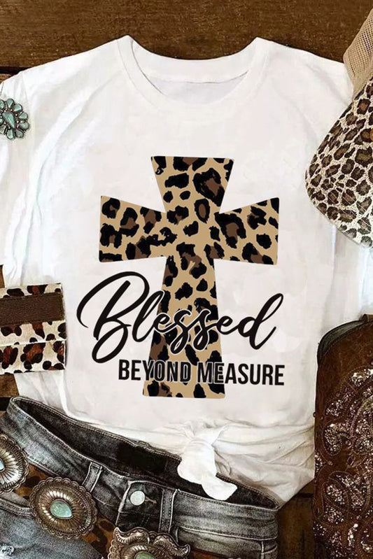 Blessed Leopard Cross Graphic Print Graphic T Shirt