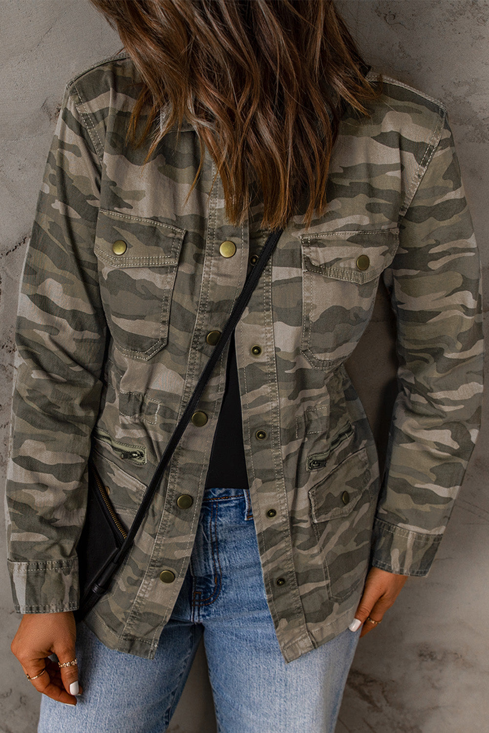 Camo Print Multi Pockets Button-up Jacket