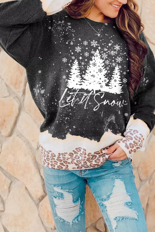 Snowy Christmas Graphic Leopard Bleached Sweatshirt