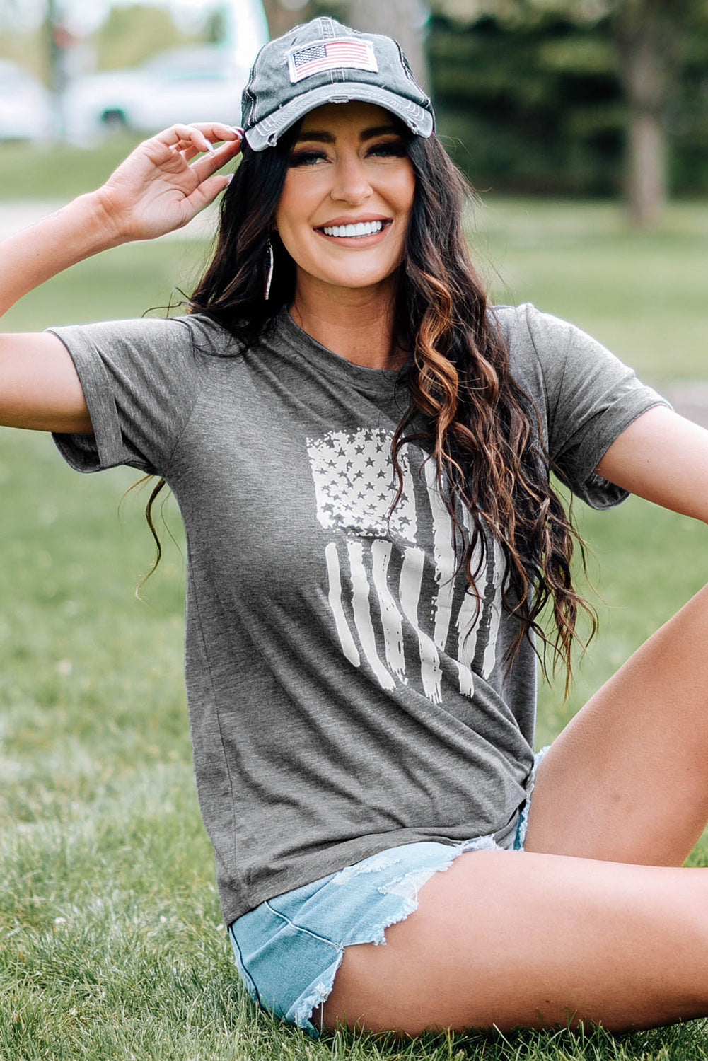 America Flag Print Short Sleeve Crewneck T-shirt