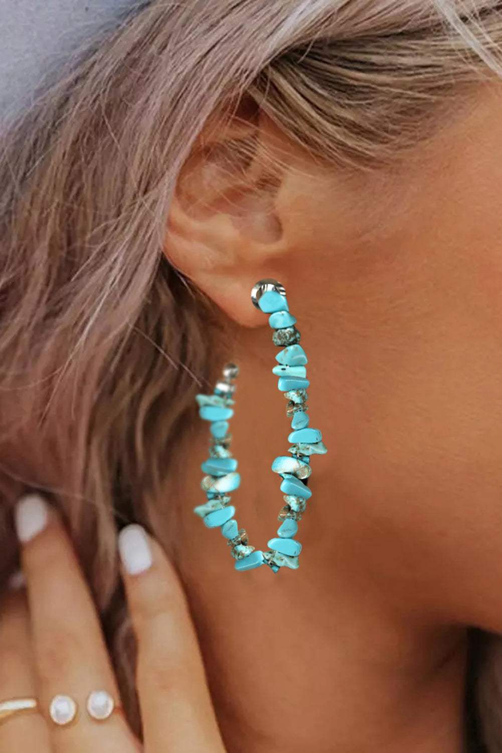 Beaded Turquoise Hoop Earrings