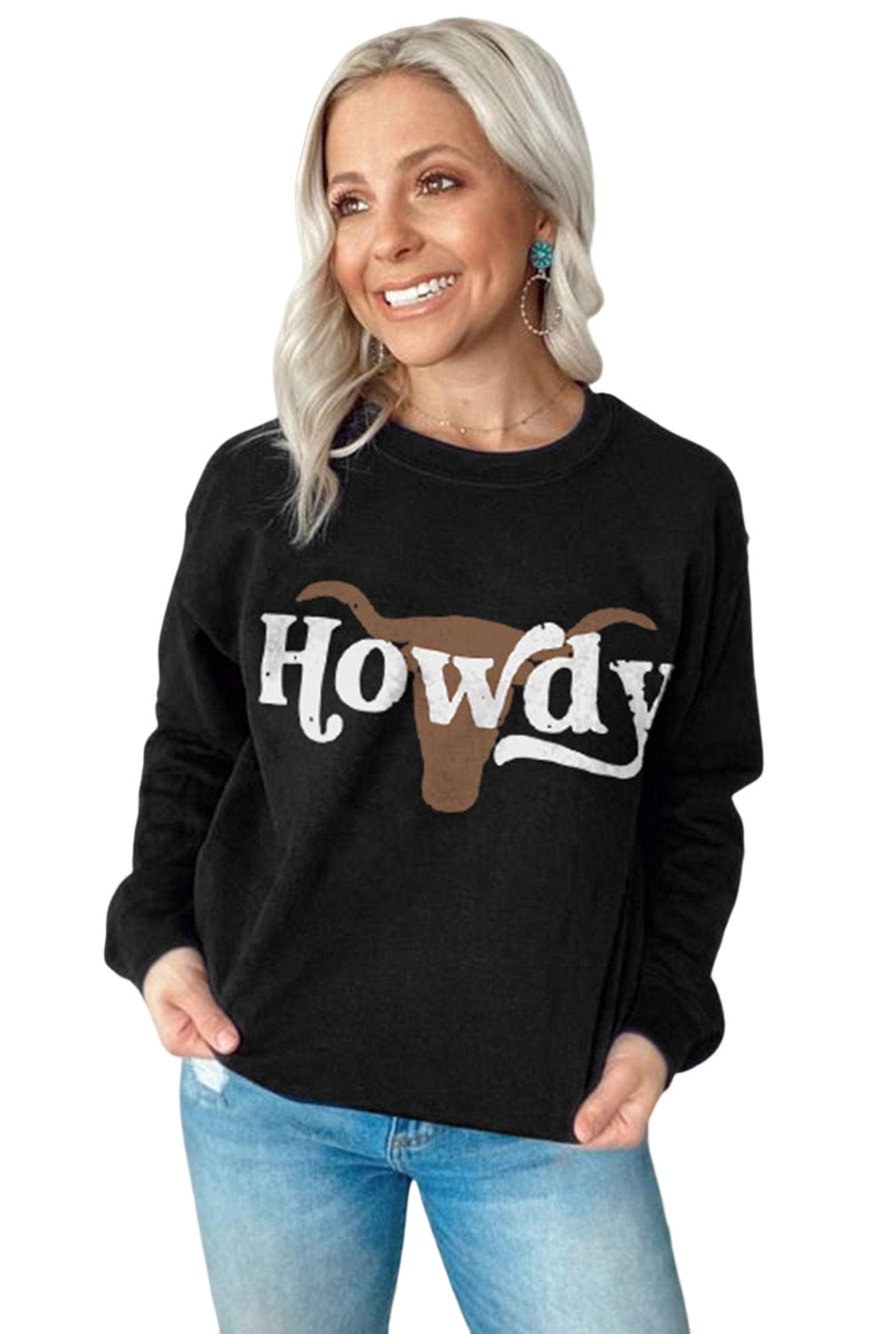 HOWDY Steer Head Print Long Sleeve Sweatshirt