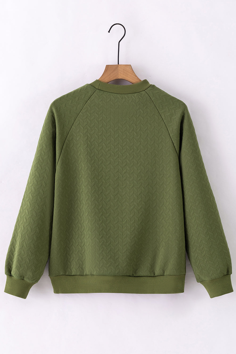 Jungle Green Solid Textured Raglan Sleeve Pullover Sweatshirt