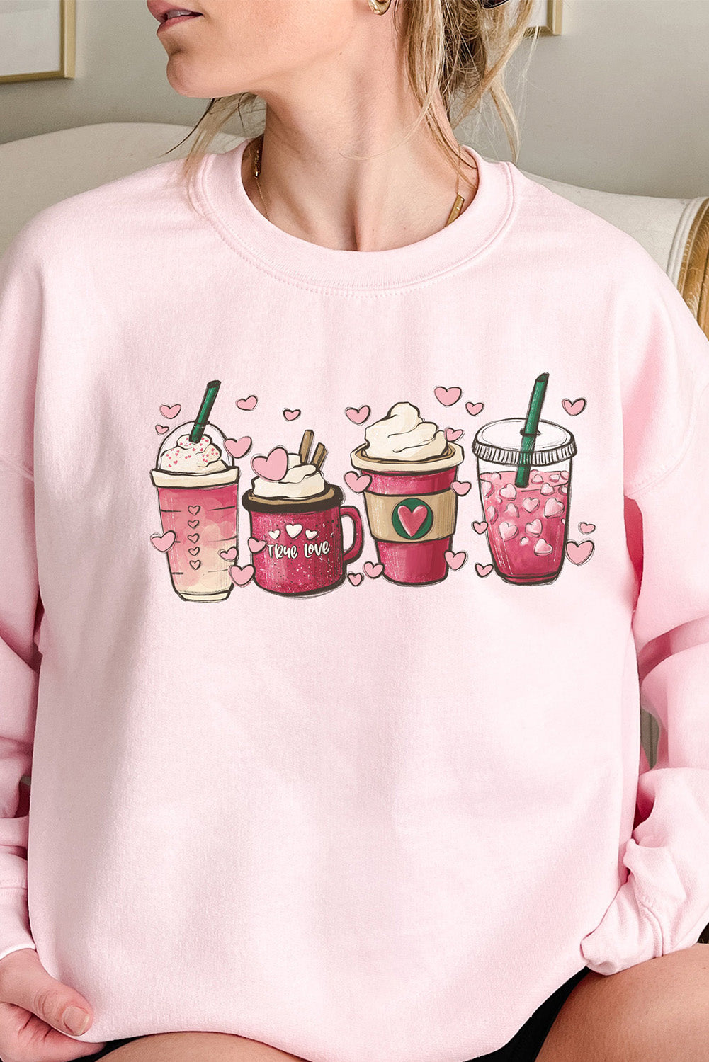 Valentines Sweet Drinking Graphic Print Sweatshirt