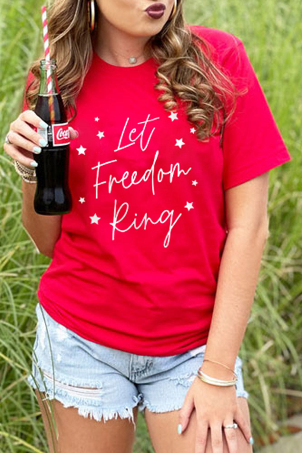 Let Freedom Ring Stars Print Short Sleeve T Shirt