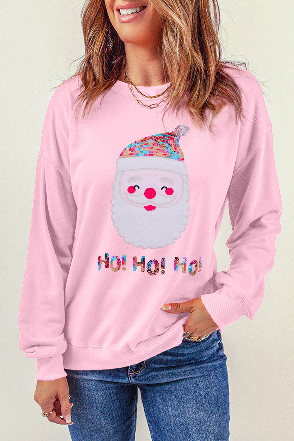 Fiery Red HO HO HO Sequined Santa Claus Sweatshirt