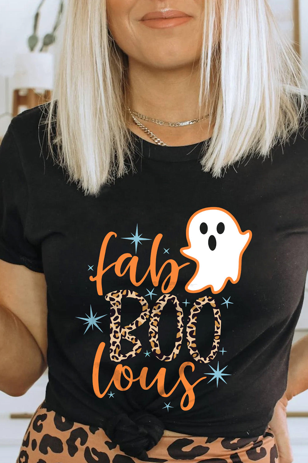 Fab Boo Lous Ghost Print Short Sleeve Graphic Tee