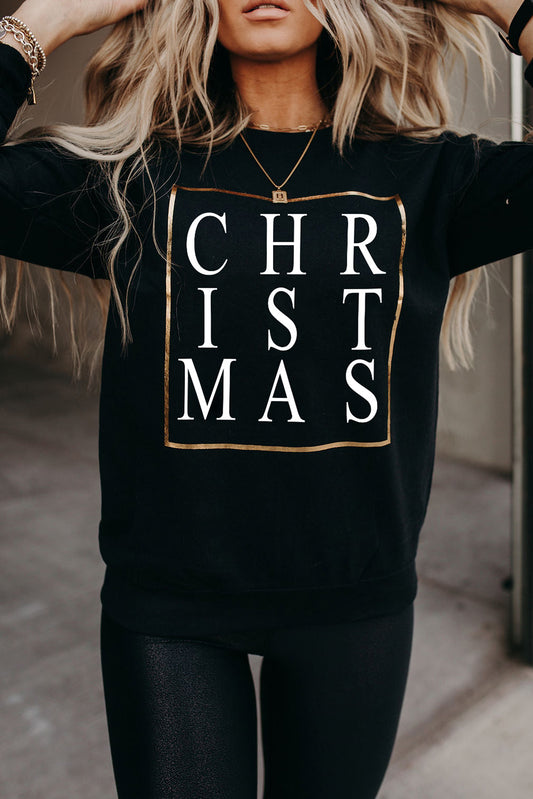 CHRISTMAS Glitter Print Crew Neck Sweatshirt