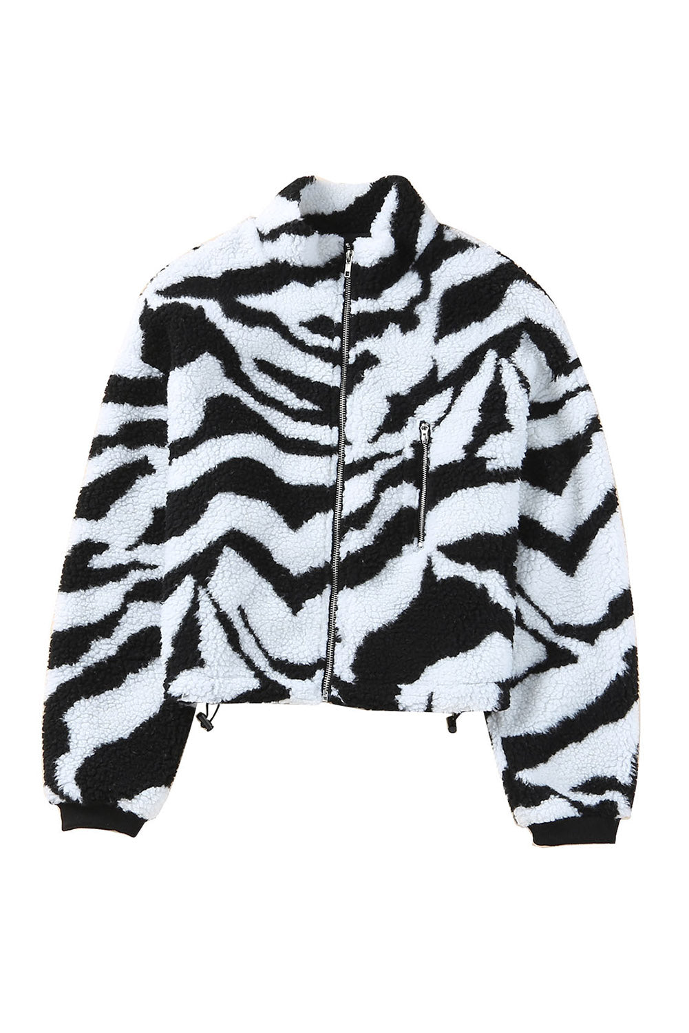 Zebra Teddy Zip-up High Neck Jacket