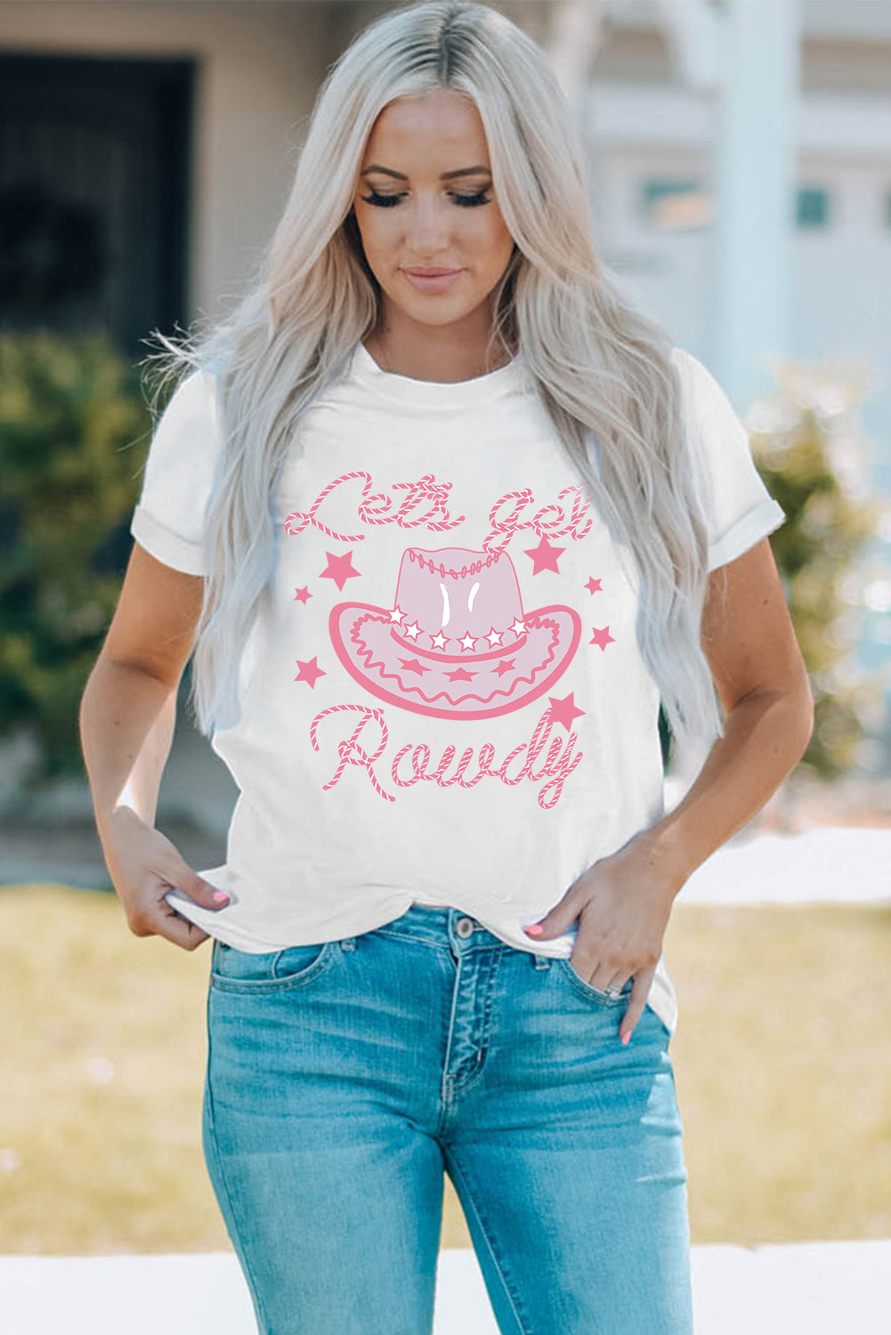 Lets Get Rowdy Hat Star Print Short Sleeve T Shirt