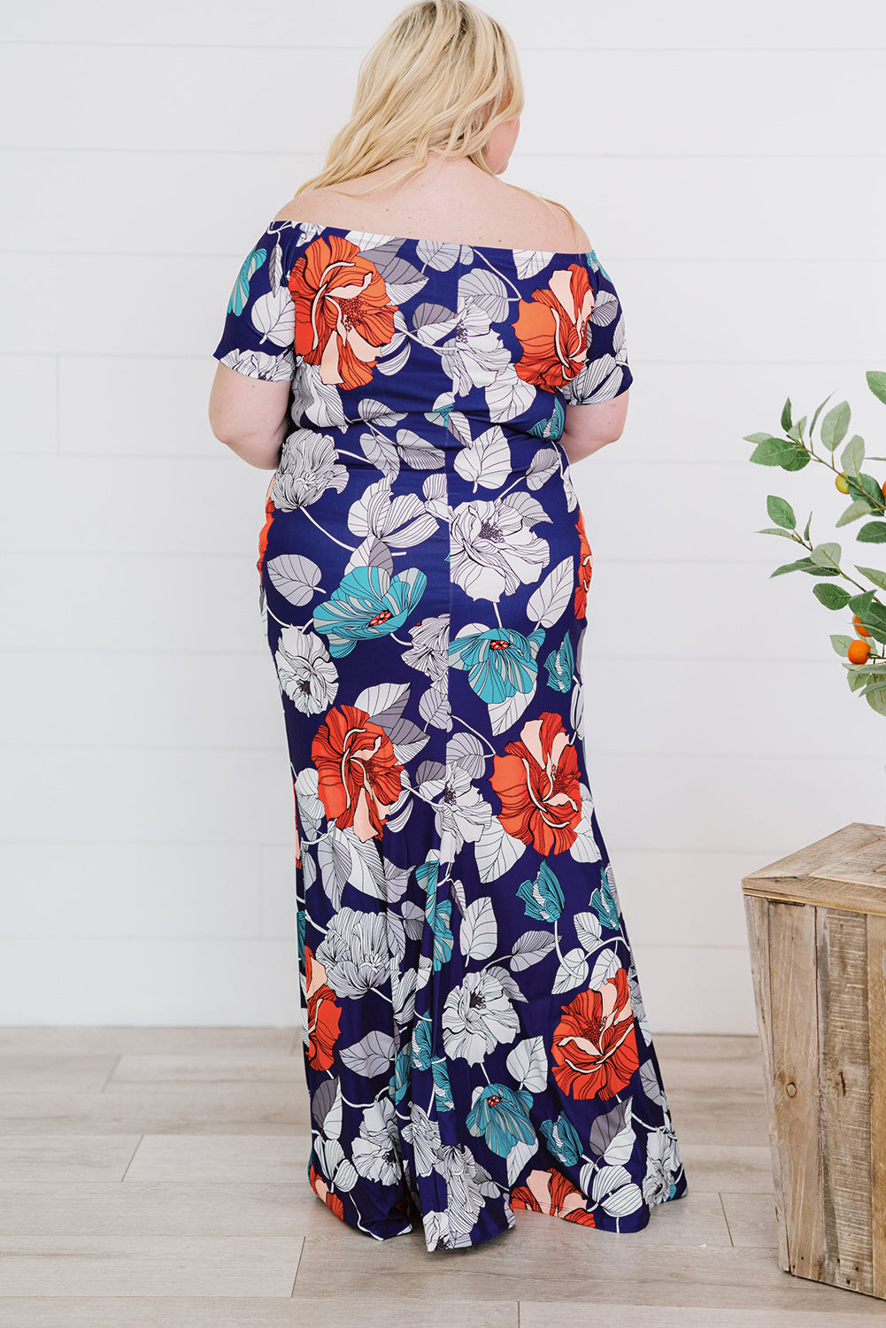 Green Off-the-shoulder Floral Print Plus size Maxi Dress