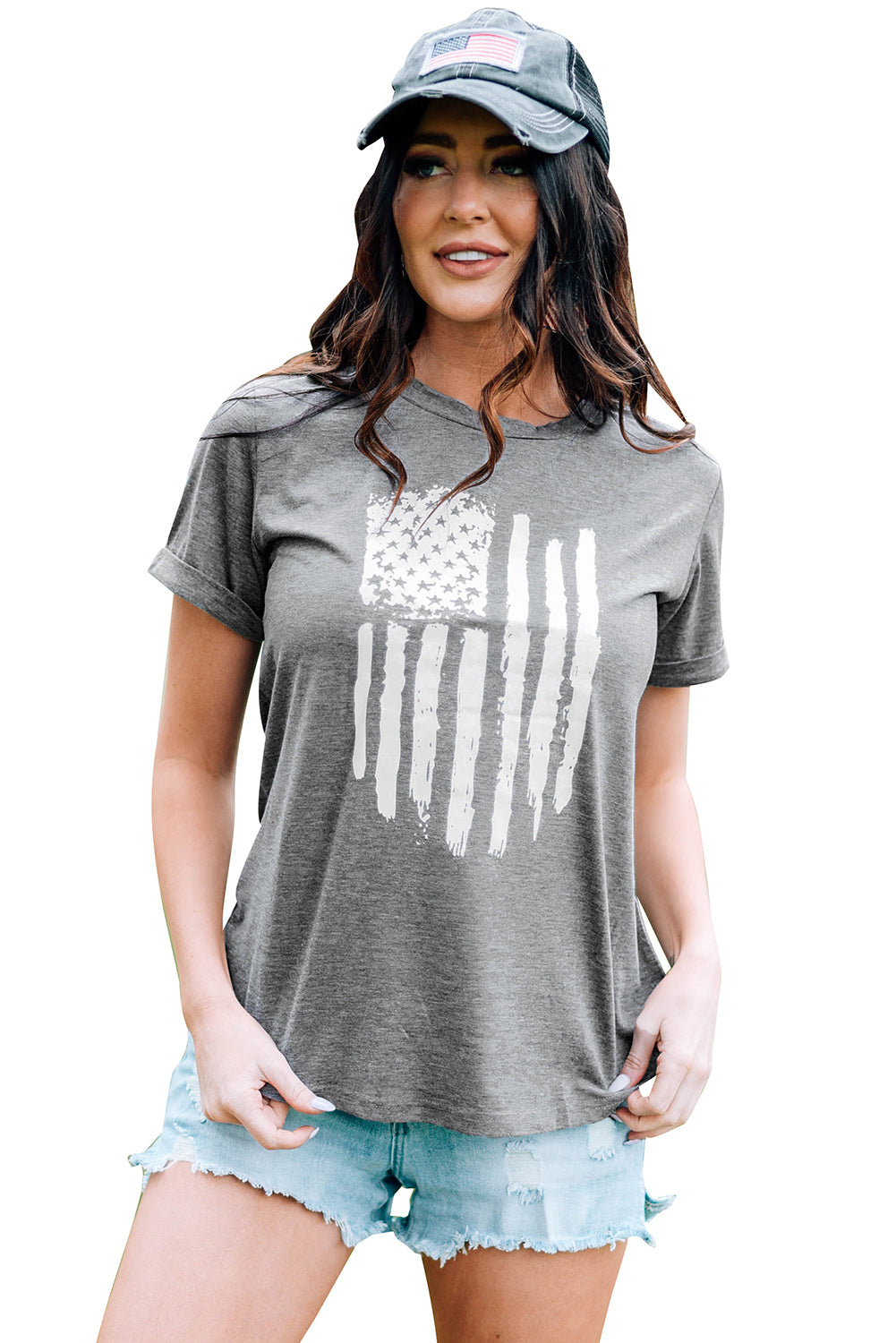 America Flag Print Short Sleeve Crewneck T-shirt