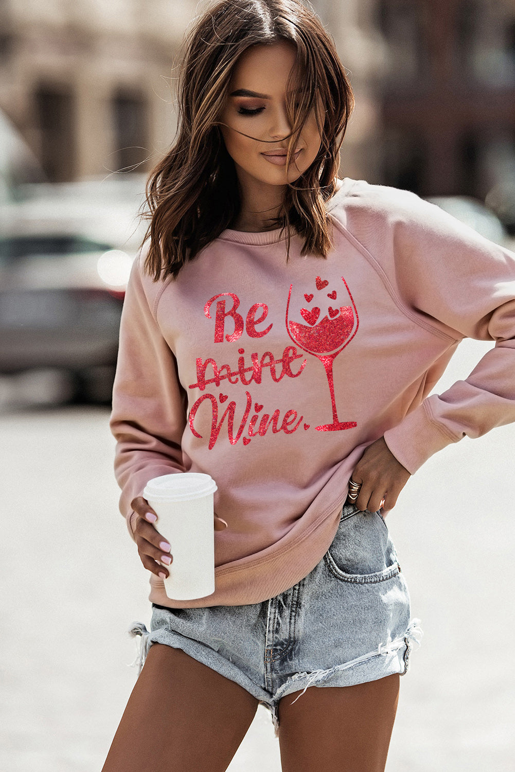 Be mine wine Shining Graphic Print Sweatshirt