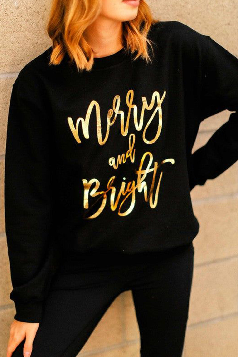 Merry & Bright Letter Print Pullover Sweatshirt