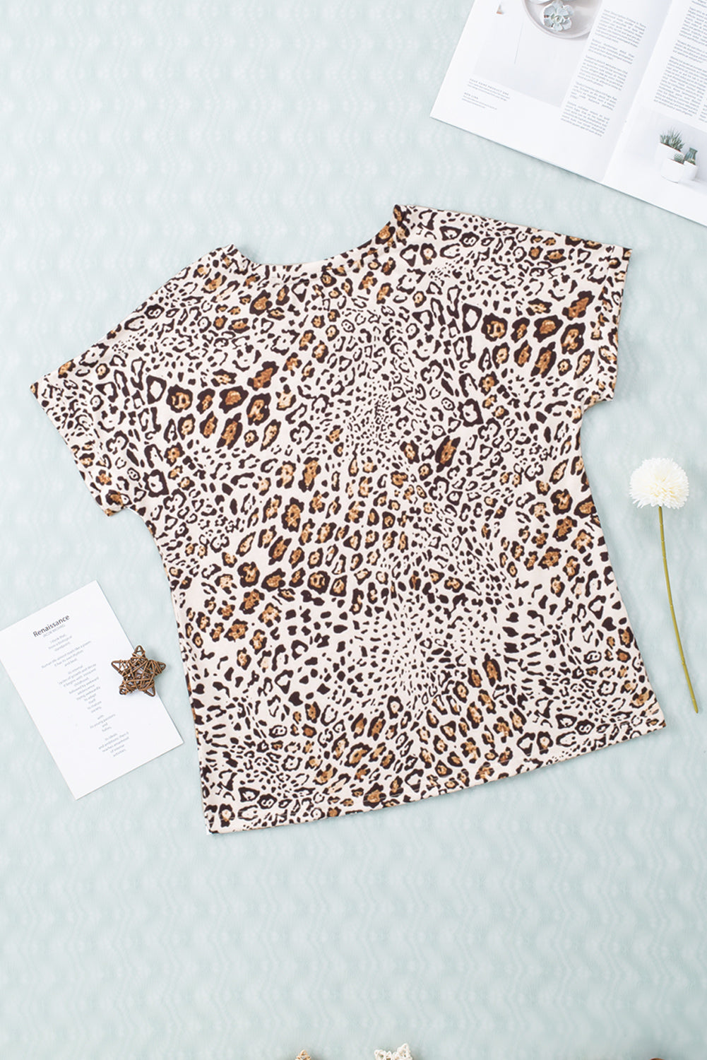 Leopard Leopard Print Loose Fit V Neck T Shirt