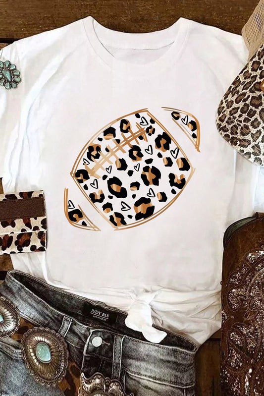 Leopard Heart Shape Rugby Print Short Sleeve T Shirt