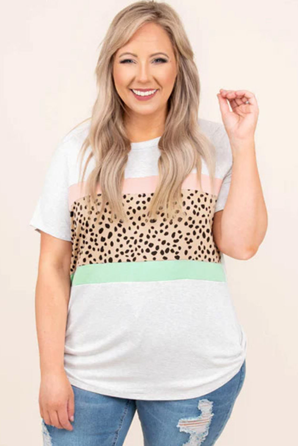 Leopard Color Block Plus Size T Shirt