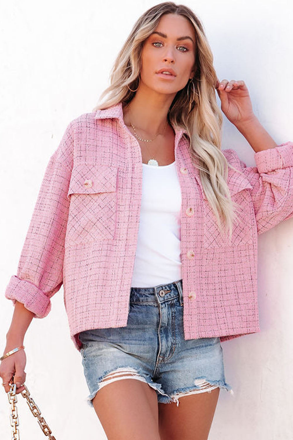 Plaid Tweed Button Up Shacket