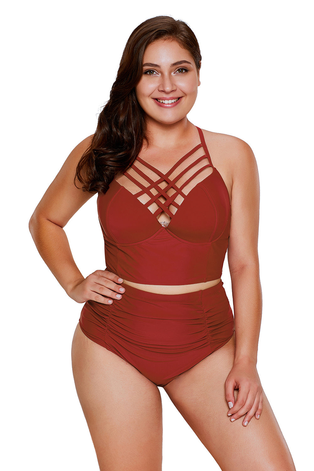 American Flag Strappy Neck Detail High Waist Swimsuit