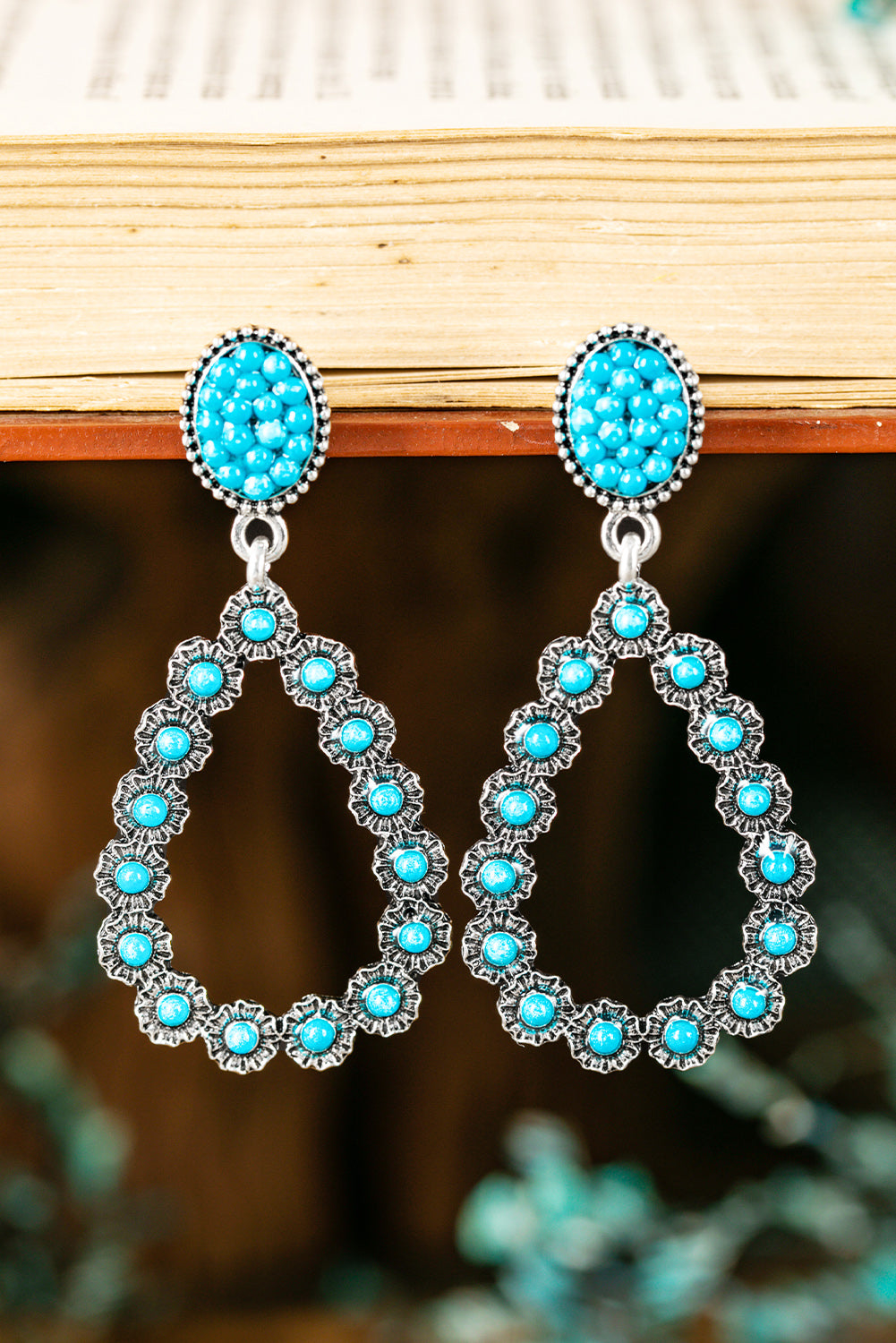 Boho Turquoise Teardrop Hollow Flower Earrings