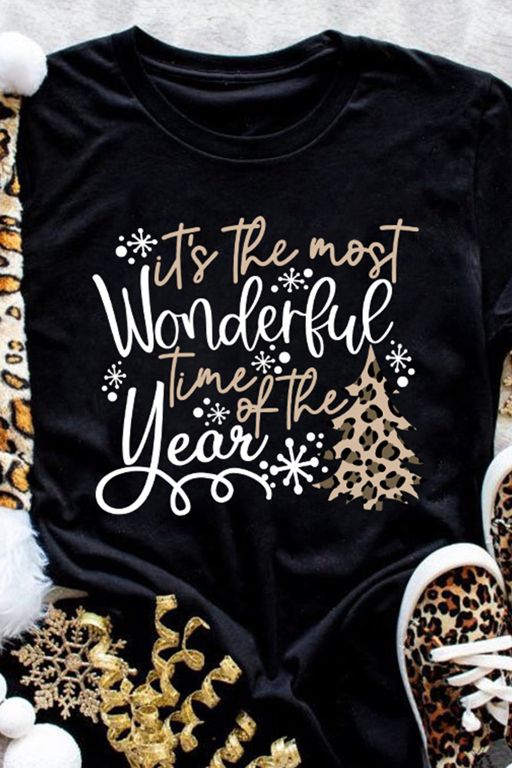 Wonderful Christmas Season Leopard Graphic Tee