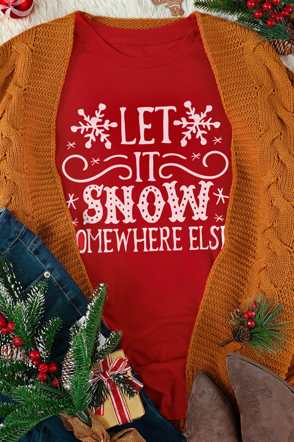 Let It Snow Somewhere Else Snowflake Print Graphic T Shirt