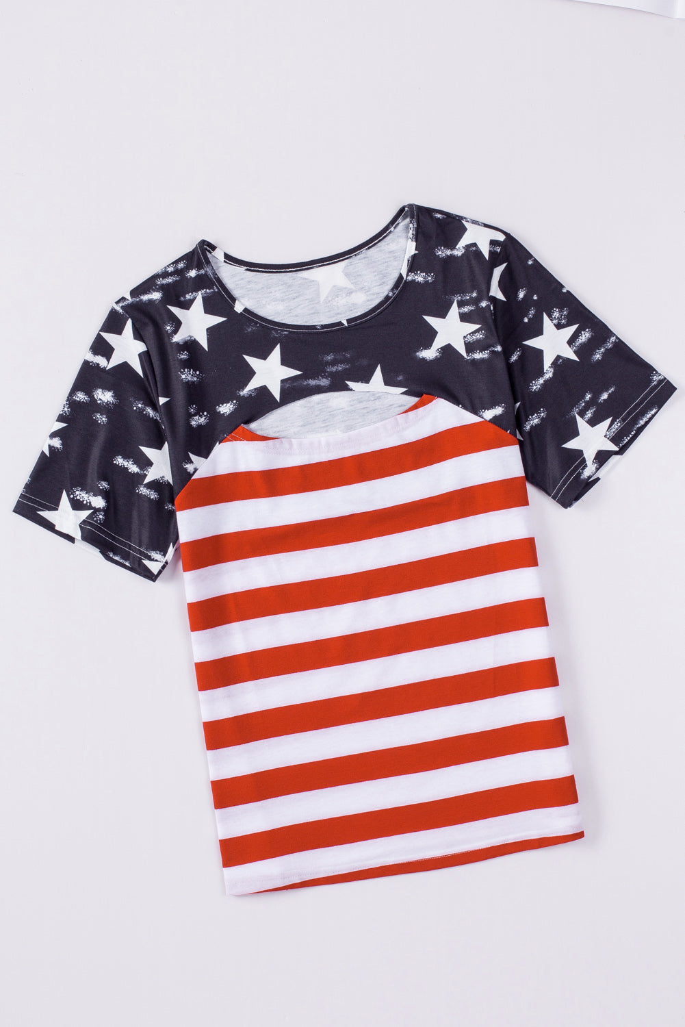 Contrast American Flag Cutout T-Shirt