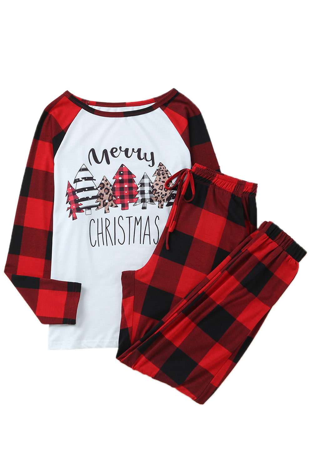 Plaid Merry Christmas Graphic Loungewear Set