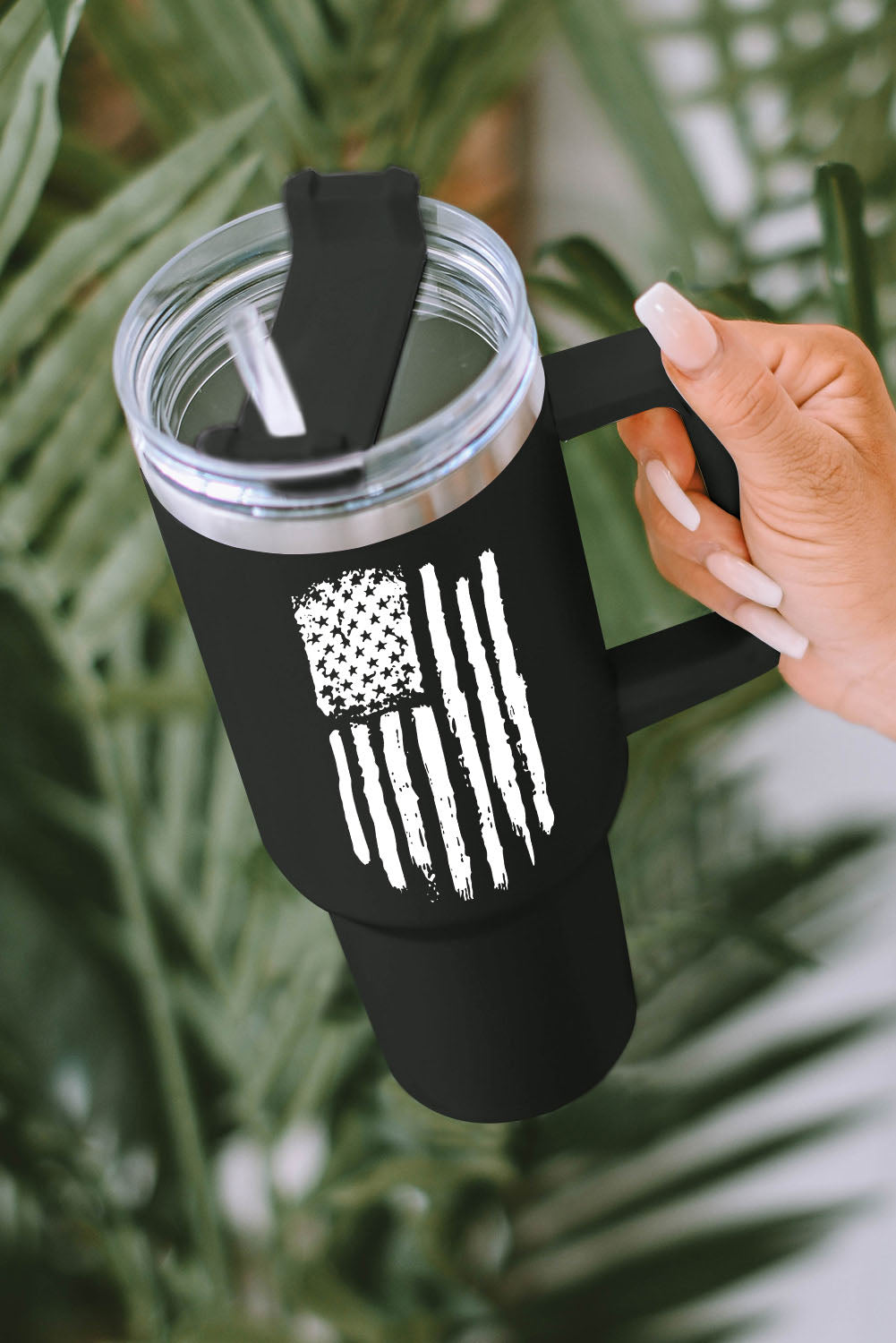 American Flag Print Stainless Steel Portable Cup with Handle 40oz