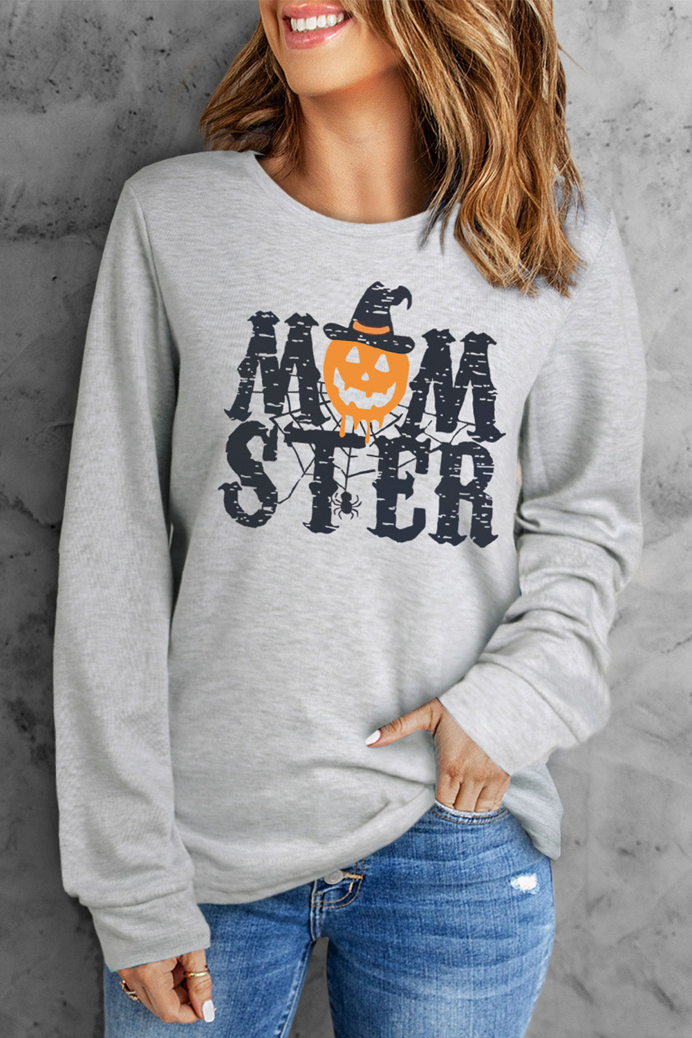 MOM STER Pumpkin Graphic Print Crew Neck Top