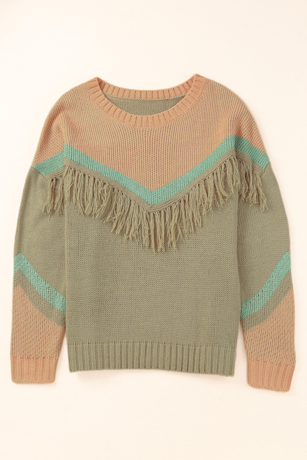 Multicolor Color Mixed Fringe Pullover Plus Size Sweater