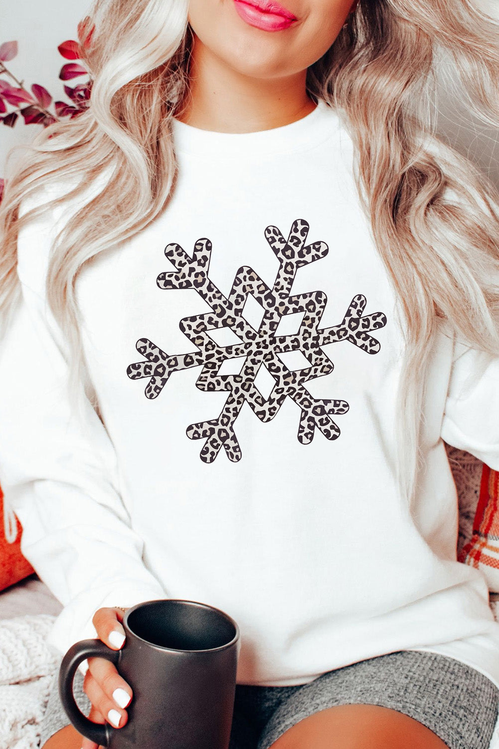 Leopard Snowflake Pullover Sweatshirt