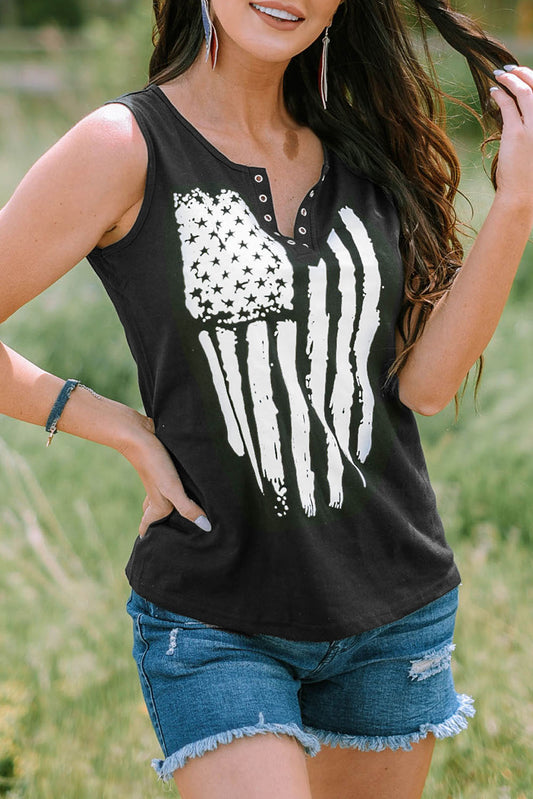 Casual National Flag Button Graphic Tank Top