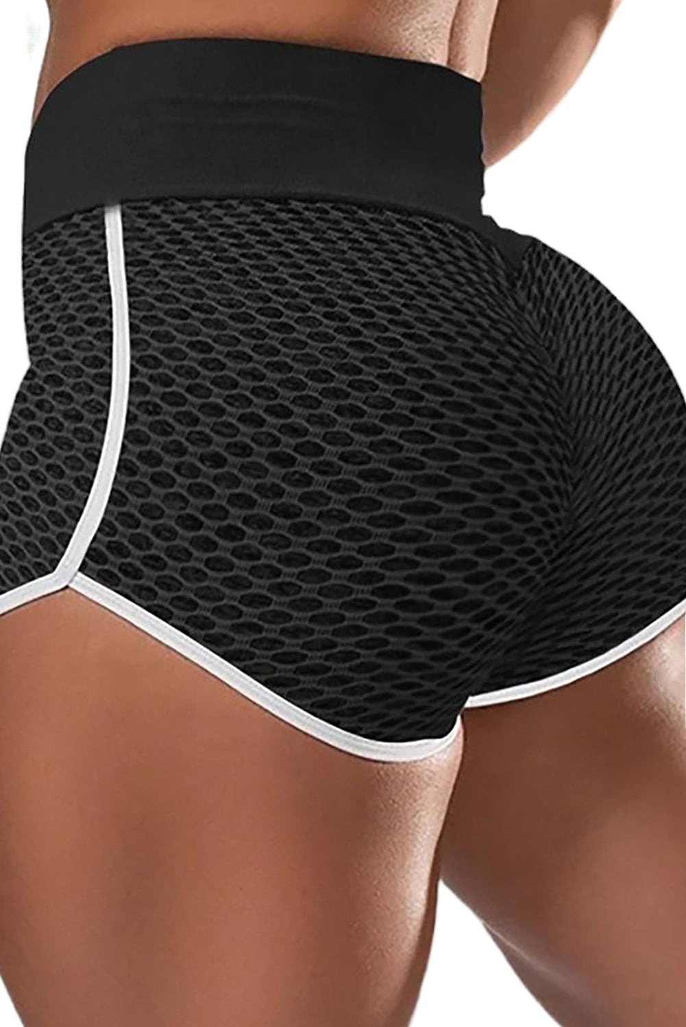 High Waist Honeycomb Contrast Stripes Butt Lifting Yoga Shorts