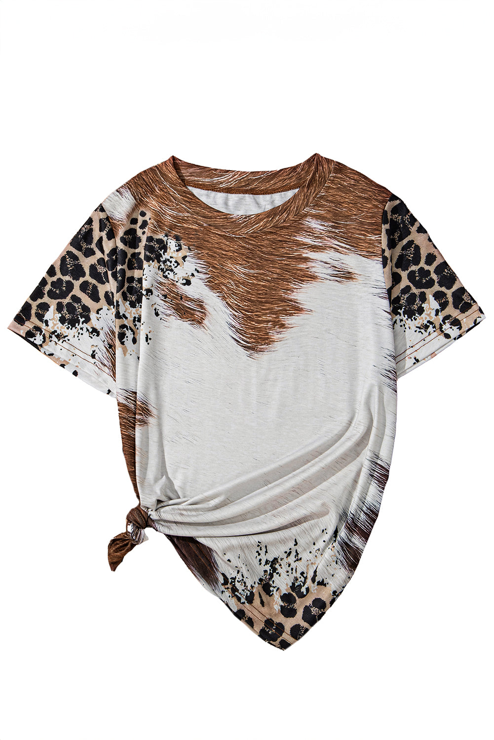 Chestnut Western Leopard Bleached Print Crew Neck T Shirt