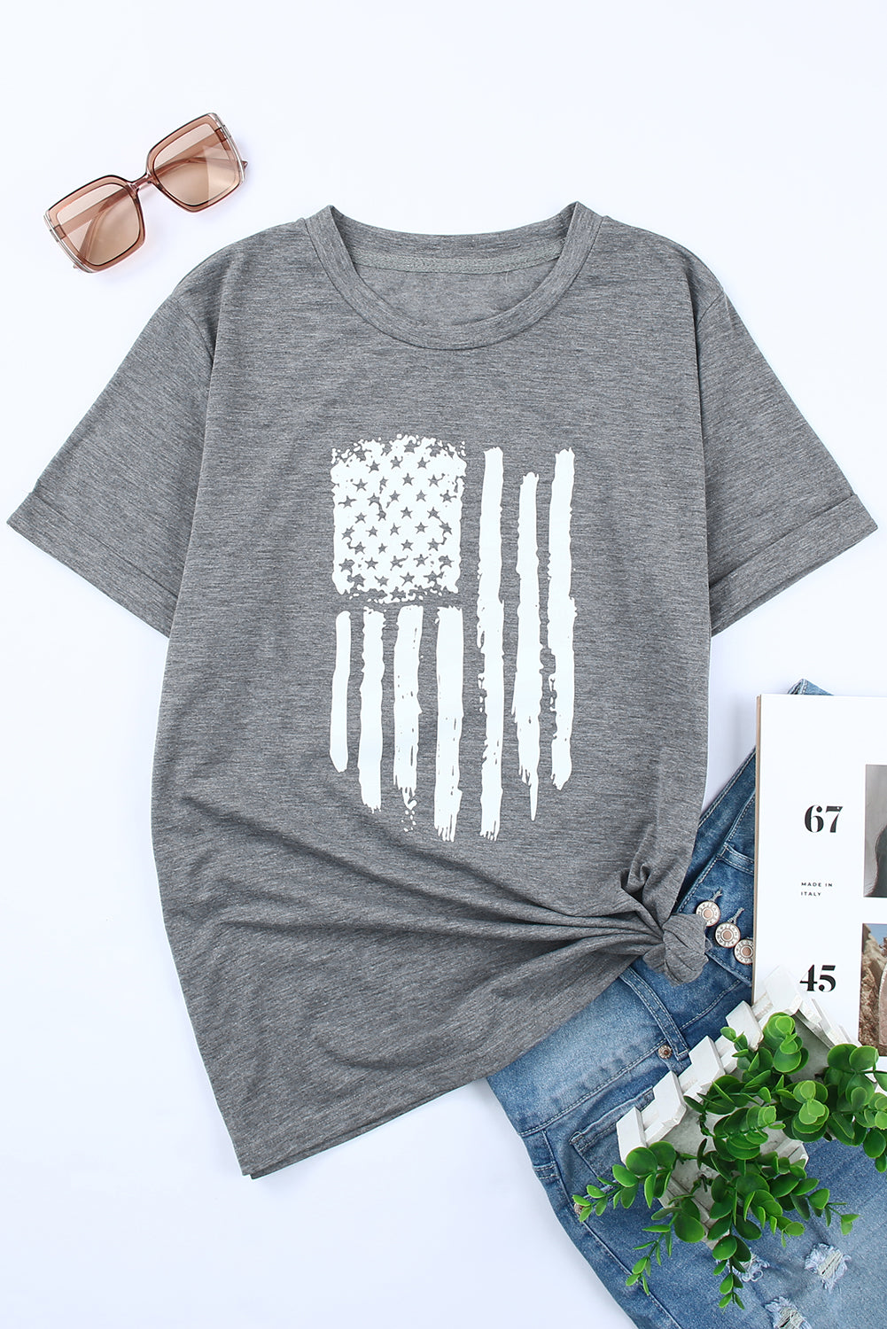 America Flag Print Short Sleeve Crewneck T-shirt