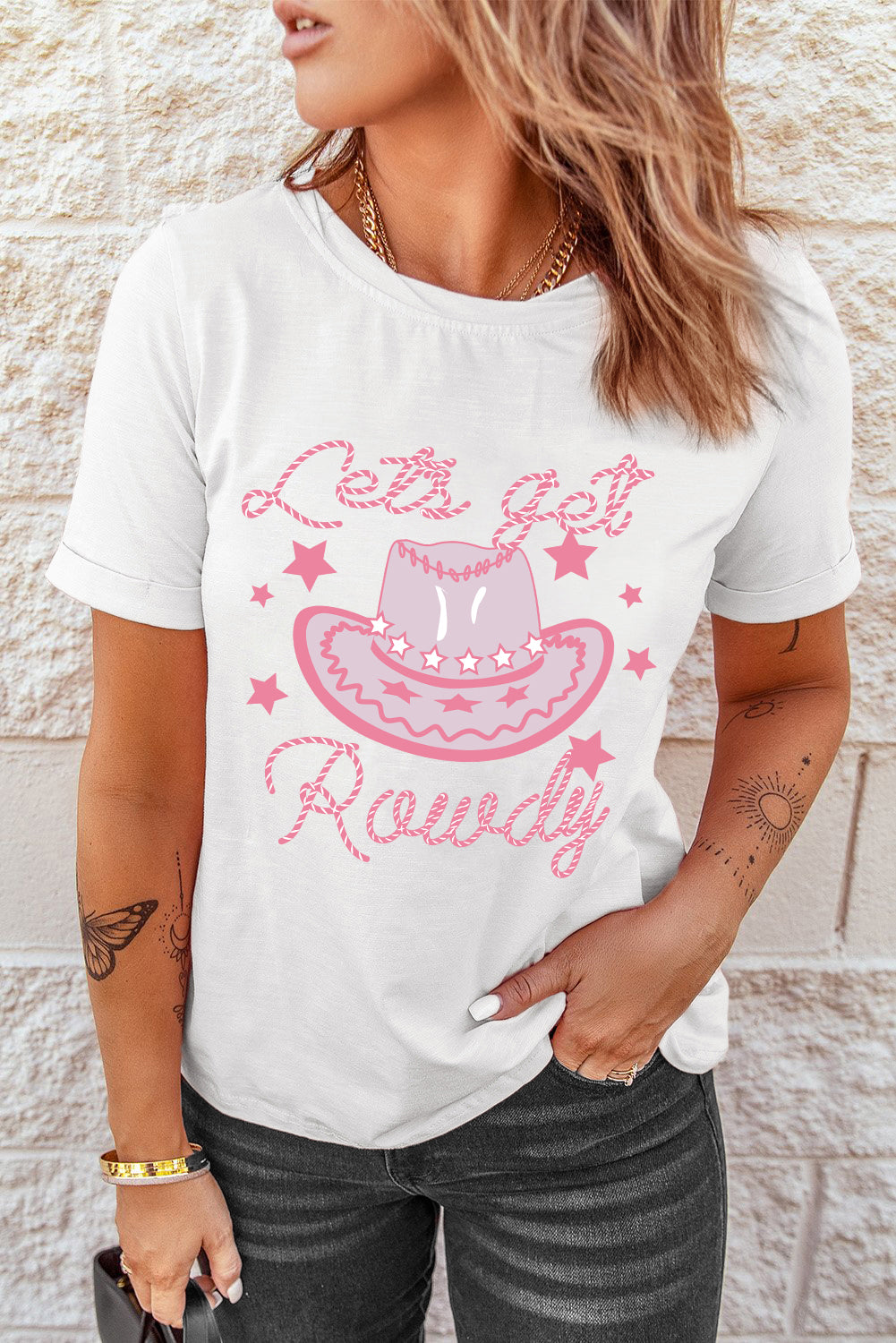 Lets Get Rowdy Hat Star Print Short Sleeve T Shirt